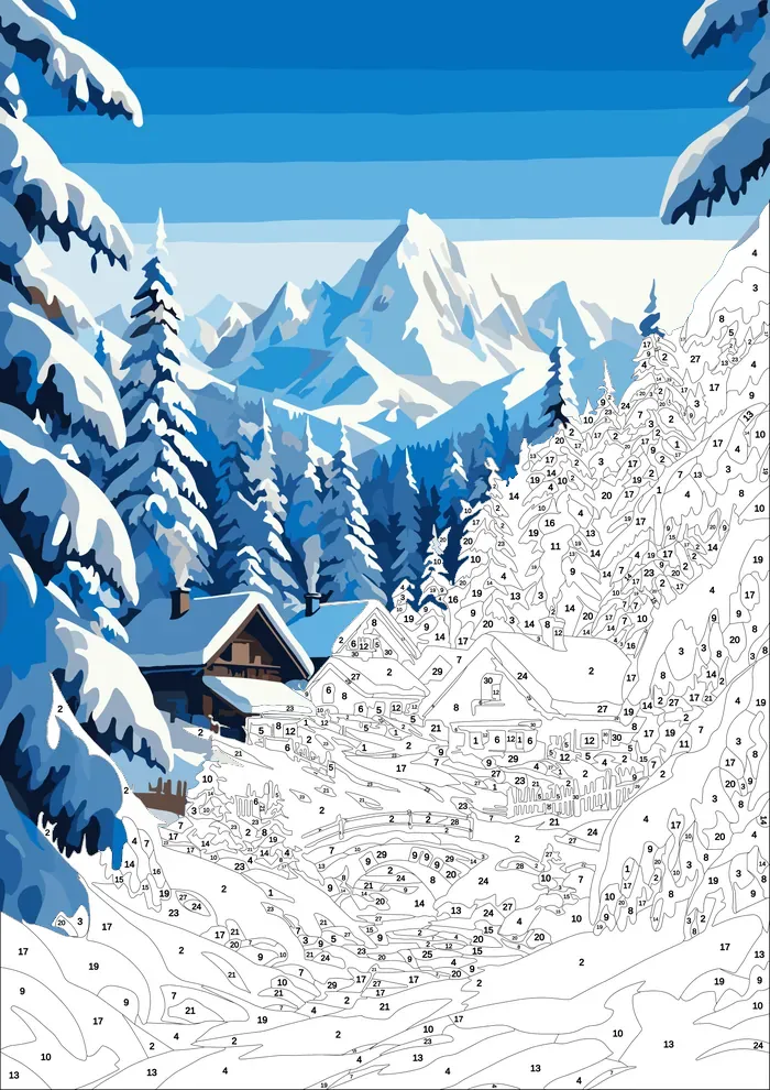 Alpine Chalet — half painted, showing the numbered scheme