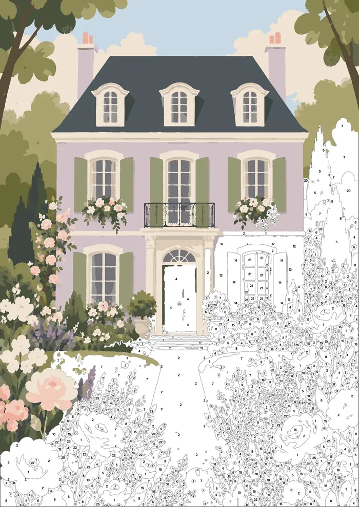 Cottage Garden — half painted, showing the numbered scheme
