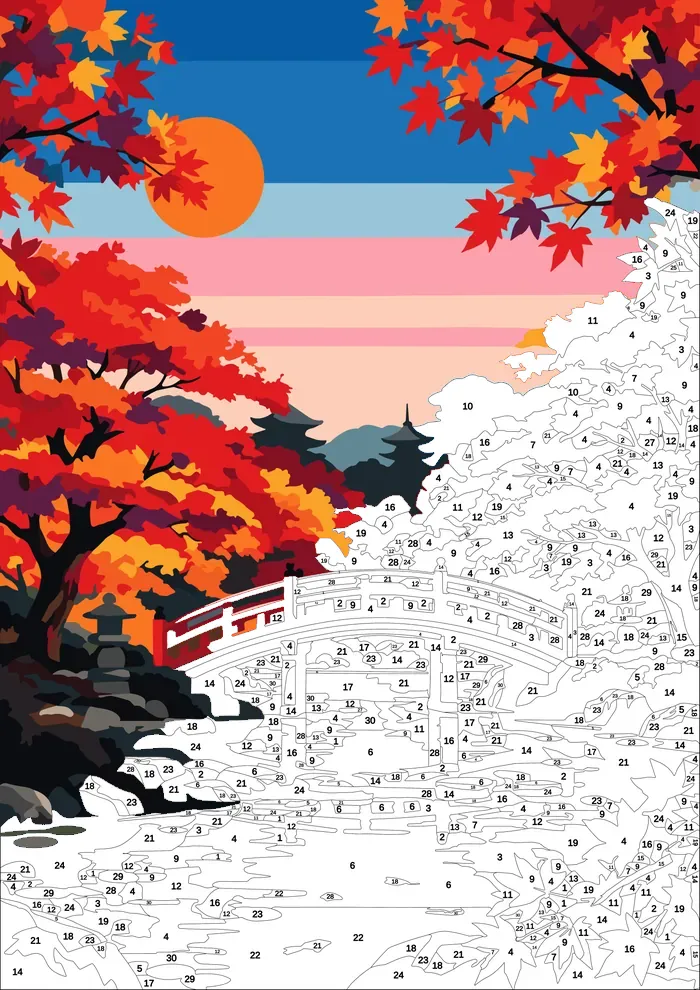 Japanese Garden — half painted, showing the numbered scheme