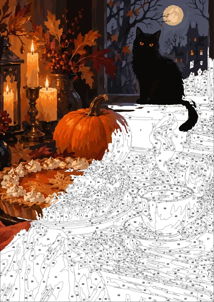 Pumpkin Pie and Coffee — half painted, showing the numbered scheme