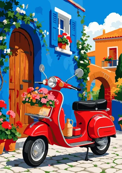 Scooter by Blue Door — finished picture