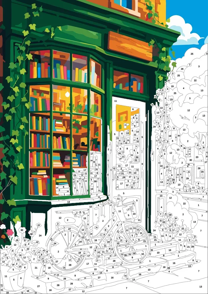 The Bookshop — half painted, showing the numbered scheme