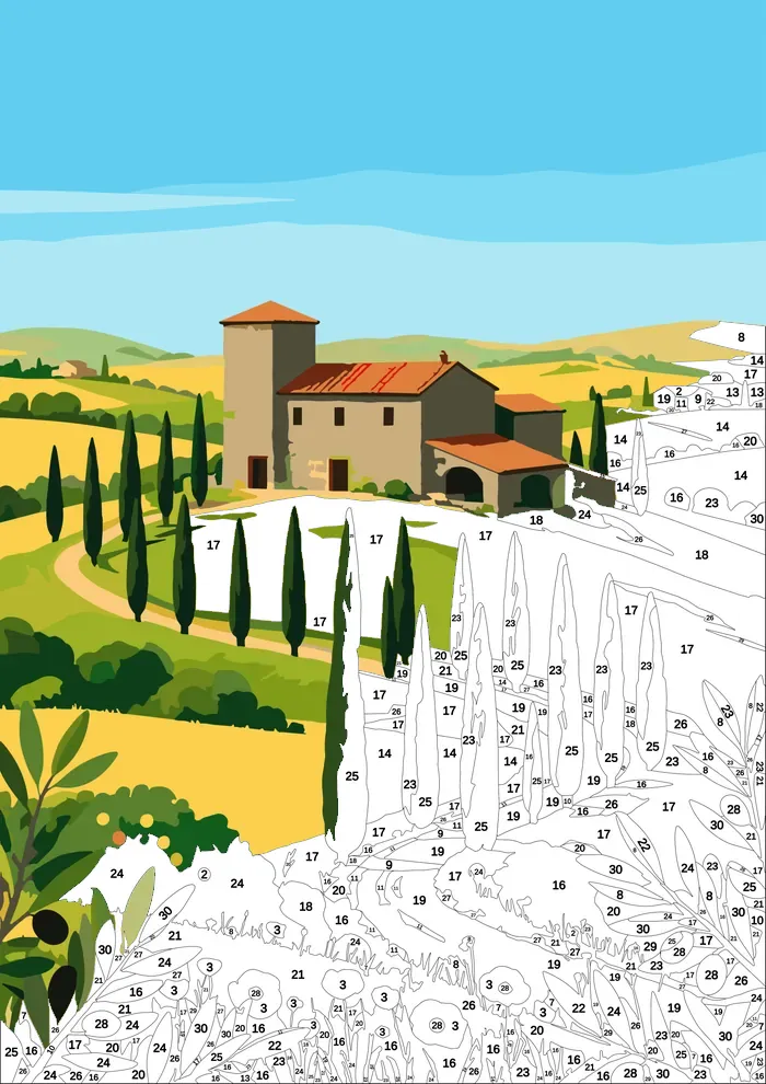 Tuscan Farmhouse — half painted, showing the numbered scheme
